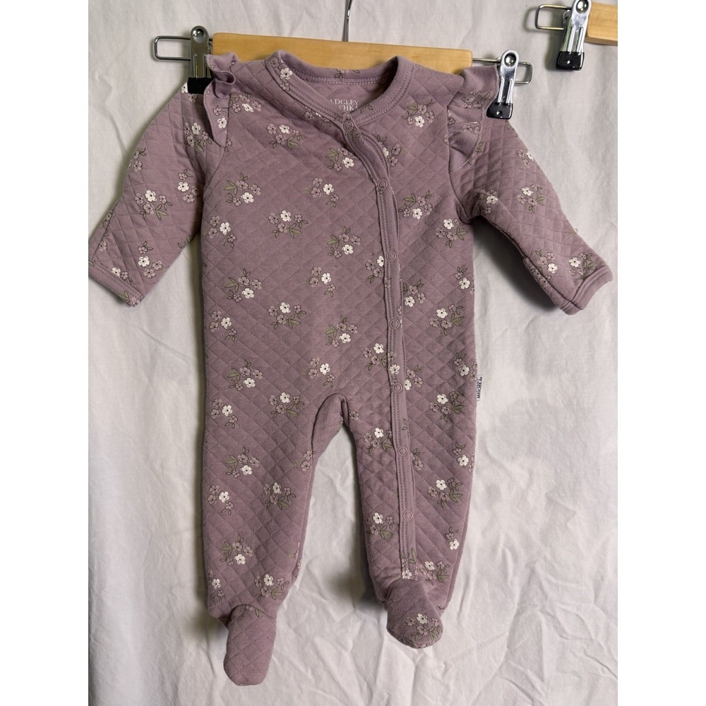 Bagley Mishka Baby Girl Purple Floral Quilted Footed Sleeper Size 3 To 6 Months